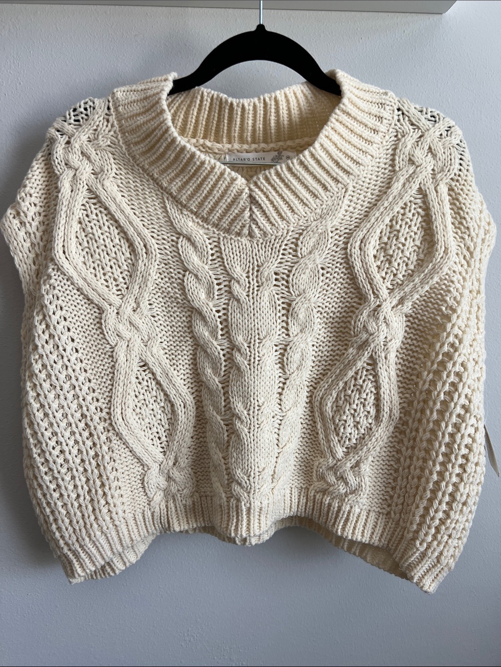 Altar'd State Chunky Cable Crew Sweater - Cream